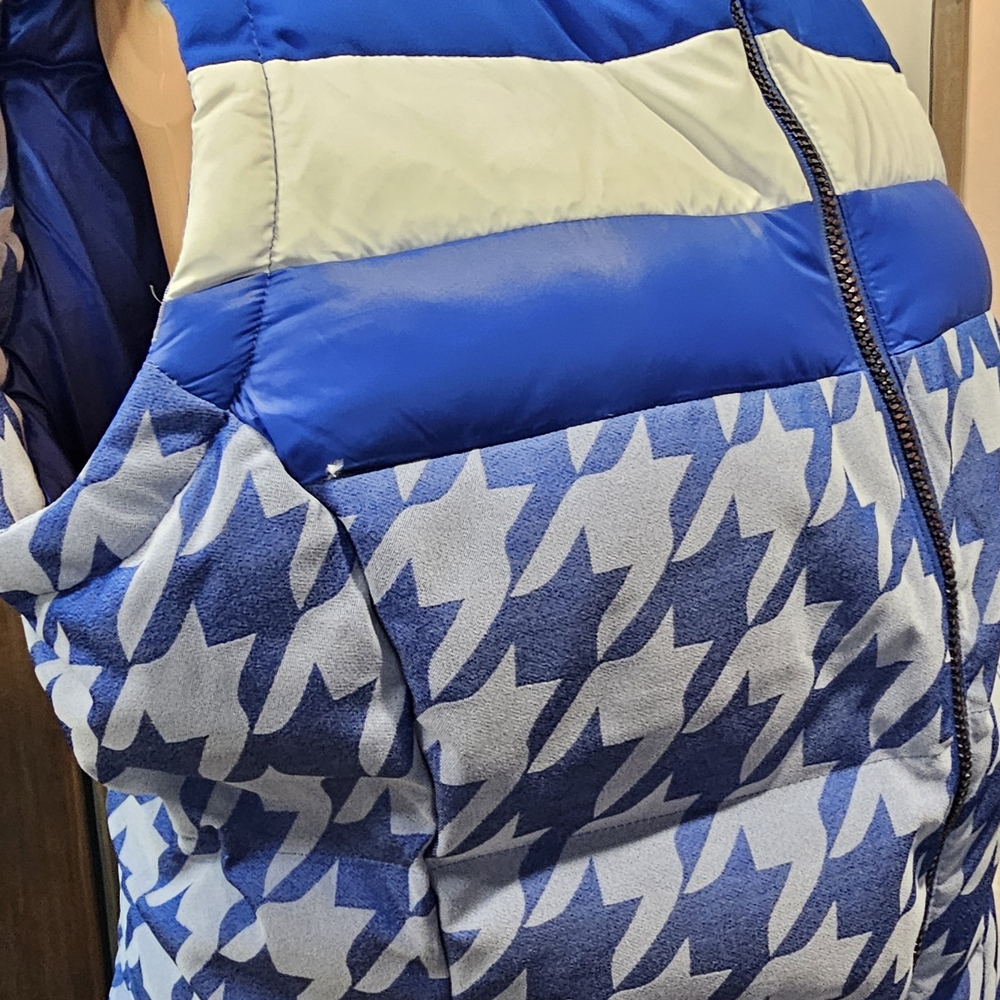 Spyder NWT Down Blue and White Houndstooth Puffer Vest - Picture 2 of 7